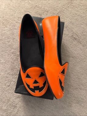 Halloween Pumpkin Jack-O'-Lantern Orange Slip-On Flats